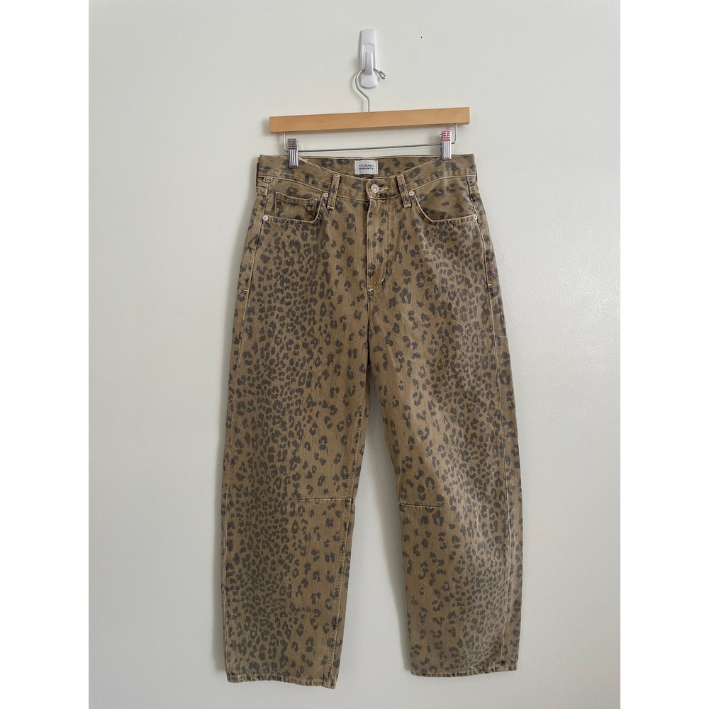 NEW Citizens of Humanity Barrel Darted Horseshoe Jeans Sz 27 Tan Leopard Safari - Picture 2 of 12